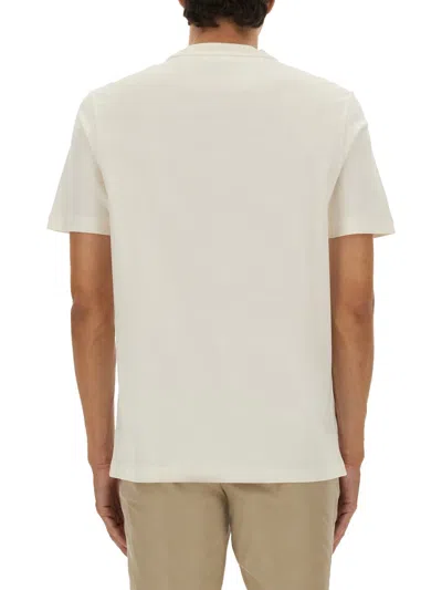 Hugo Boss Boss Mens White Crewneck Embroidered Branding Cotton-jersey T-shirt