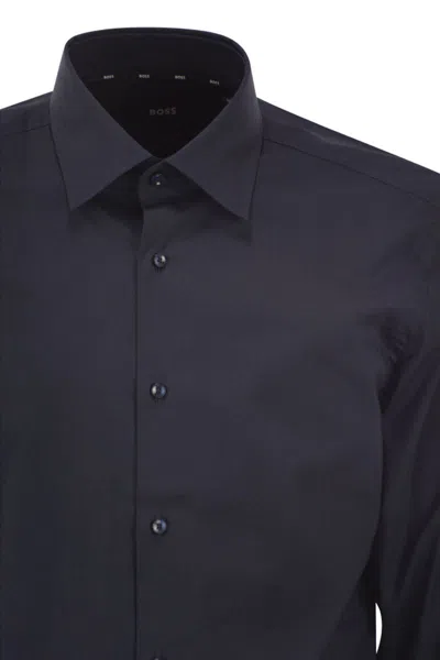 Hugo Boss Boss Men Slim Fit Shirt In Easy-iron Stretch Cotton Poplin In Black