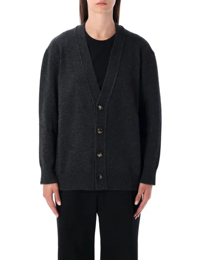 Bottega Veneta Cashmere Cardigan With Intrecciato Leather Patches In Black