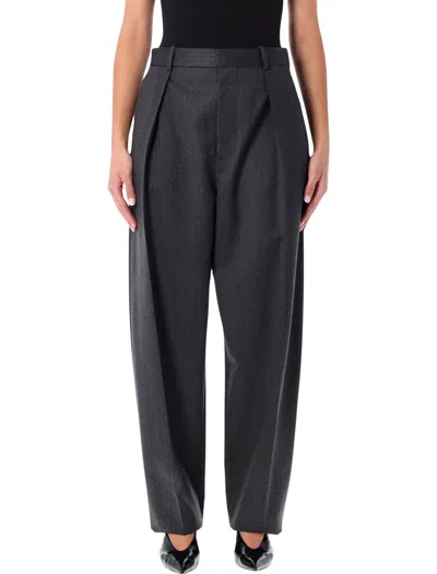 Bottega Veneta Grey Moiré Wool Pleated Trousers In Gray