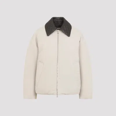 Bottega Veneta Beige Padded Bomber With Intreccio Leather Collar