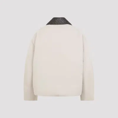 Bottega Veneta Beige Padded Bomber With Intreccio Leather Collar