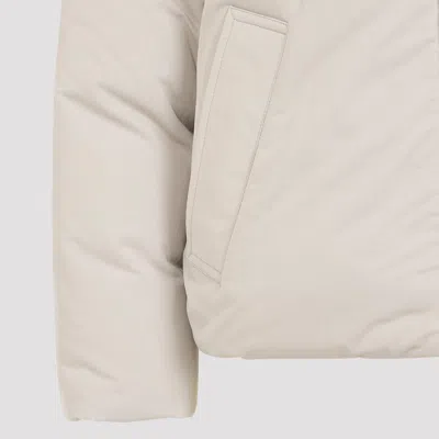 Bottega Veneta Beige Padded Bomber With Intreccio Leather Collar