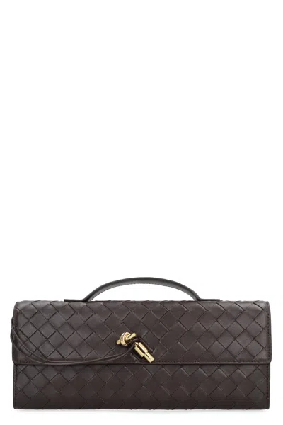 Bottega Veneta Women Leather Andiamo Clutch With Intrecciato Motif In Black
