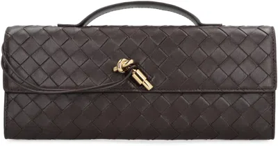 Bottega Veneta Women Leather Andiamo Clutch With Intrecciato Motif In Black