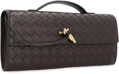 Bottega Veneta Women Leather Andiamo Clutch With Intrecciato Motif In Black