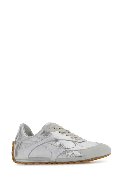 Bottega Veneta Orbit Flash Suede-trimmed Metallic Crinkled-leather Sneakers In Silver