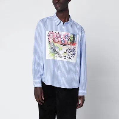 Brain Dead Light Blue Striped Shirt With Painted Patch In Blue