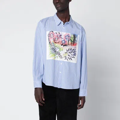 Brain Dead Light Blue Striped Shirt With Painted Patch