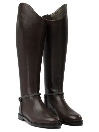 Brunello Cucinelli Classic Leather Boot With Precious Spurs In Brown