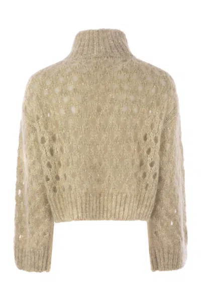 Brunello Cucinelli Women Dazzling Net Turtleneck Sweater Made Of Mohair And Wool Wispy