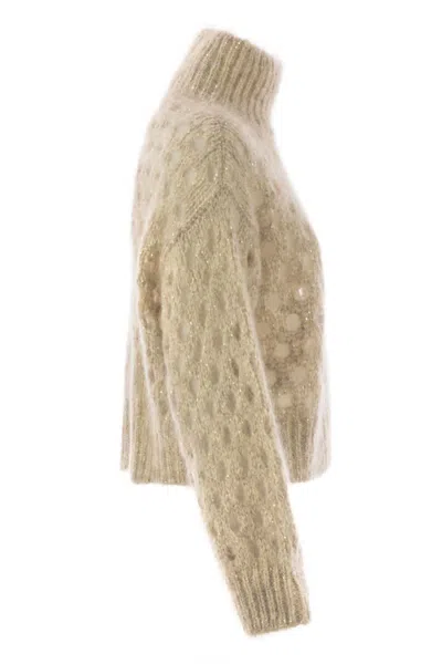 Brunello Cucinelli Women Dazzling Net Turtleneck Sweater Made Of Mohair And Wool Wispy