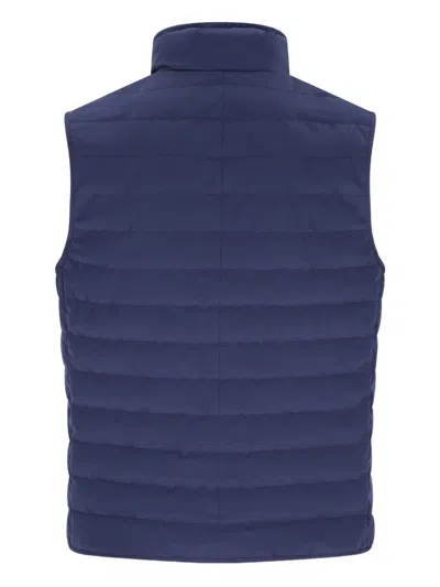 Brunello Cucinelli High Neck Quilted Sleeveless Down Vest In Blue