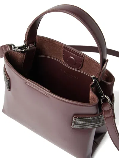 Brunello Cucinelli Essence Small Calfskin Top-handle Bag With Precious Bands In Burgundy