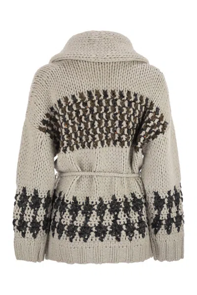 Brunello Cucinelli Handmade Opera Cardigan With Belt In Multi