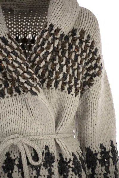 Brunello Cucinelli Handmade Opera Cardigan With Belt In Multi