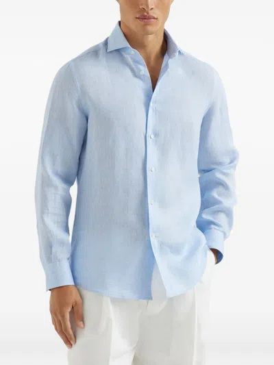 Brunello Cucinelli Spread-collar Shirt In Blue