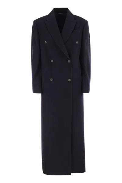 Brunello Cucinelli Long Wool Coat With Jewellery In Black