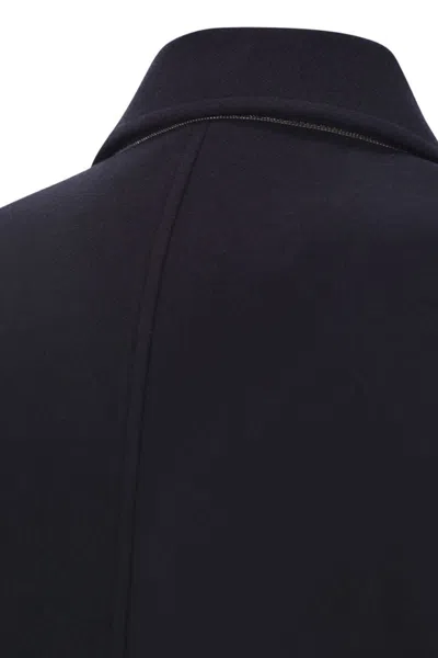 Brunello Cucinelli Long Wool Coat With Jewellery In Black