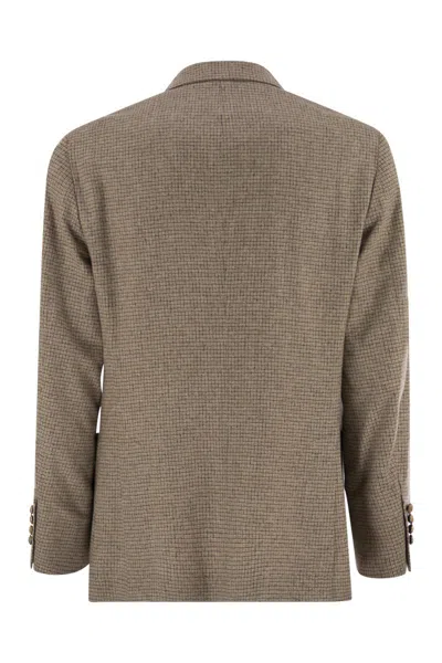 Brunello Cucinelli Men One-and-a-half Breasted Deconstructed Jacket In Checked Flannel In Brown