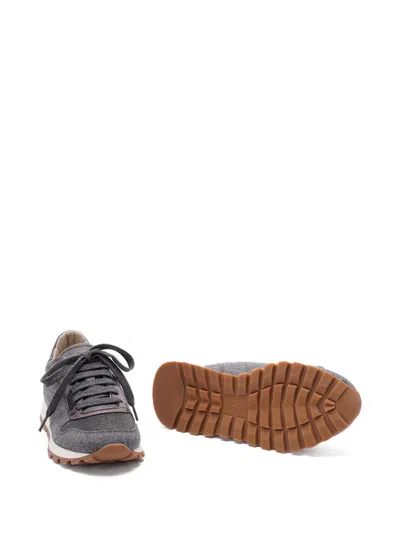 Brunello Cucinelli Low Top Sneakers With Contrast Sole And Textured Panels In Gray