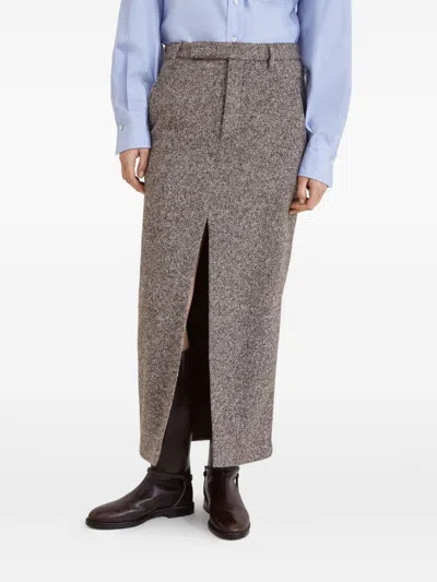 Brunello Cucinelli Front Slit Maxi Pencil Skirt In Brown