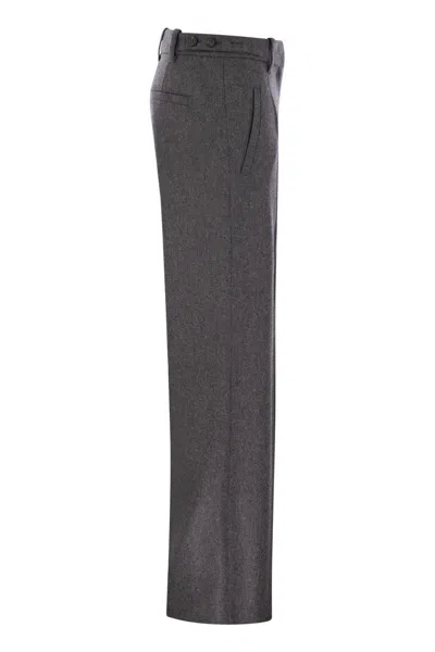 Brunello Cucinelli Straight Loose Trousers In Virgin Wool Flannel In Gray