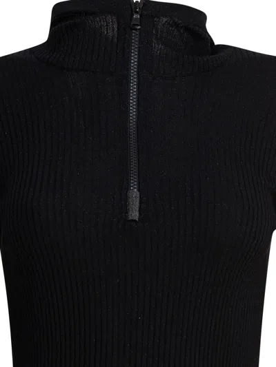 Brunello Cucinelli Sweater With Hood And Half Zipper In Black