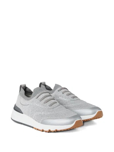 Brunello Cucinelli Techno Cotton Knit Runners With Heat Tape In White
