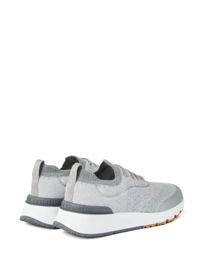 Brunello Cucinelli Techno Cotton Knit Runners With Heat Tape In White