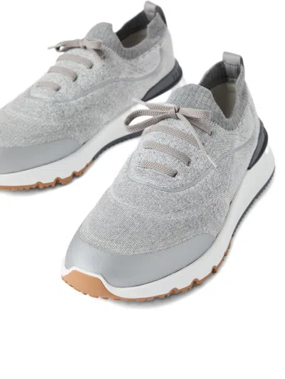 Brunello Cucinelli Techno Cotton Knit Runners With Heat Tape In White