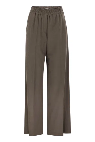 Brunello Cucinelli Trousers Wool Back Pockets Elastic Waistband Wide Leg In Brown