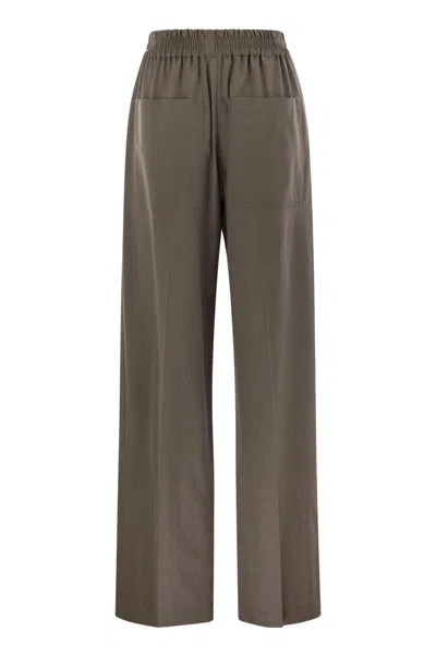 Brunello Cucinelli Trousers Wool Back Pockets Elastic Waistband Wide Leg In Brown
