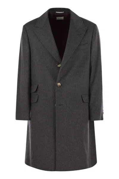 Brunello Cucinelli Men Wool And Cashmere Coat In Black