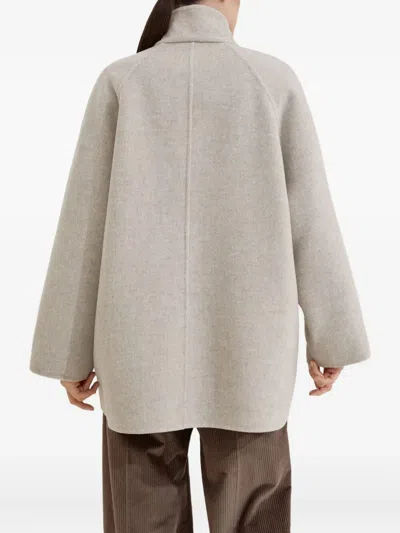 Brunello Cucinelli Virgin Wool And Cashmere Peacoat In Double Cloth With Shiny Cuff Details In Gray