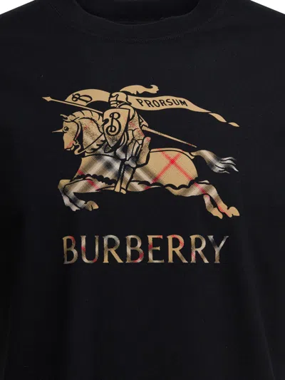 Burberry Men Black Crewneck T-shirt With Ekd And Logo Lettering Embroidery On The Front In Cotton Ma
