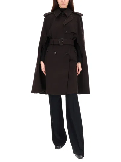 Burberry Cashmere Coat With Belted Waist And Epaulettes In Brown