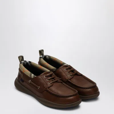 Burberry Leather Loafers Round Toe Rubber Sole In Brown