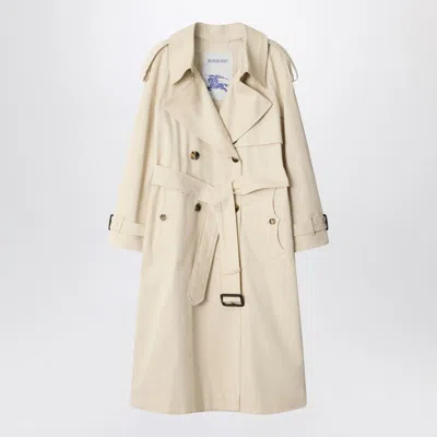 Burberry Light Beige Cotton Fitzrovia Trench Coat Women In Neutral