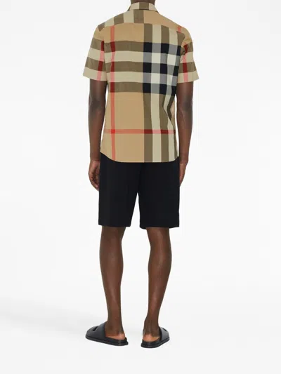 Burberry Men Cotton Shirt With Check Print In Multi