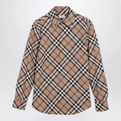 Burberry Check Pattern Wool Blend Shirt Women In Brown