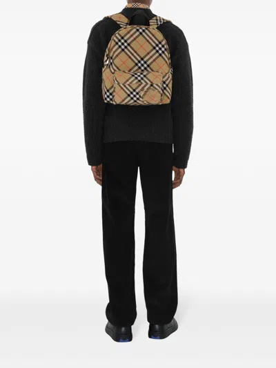 Burberry Check Pattern Backpack With Front Pocket In Brown