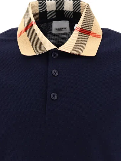 Burberry Slim Fit Check Collar Cotton Polo Shirt Clothing In Blue