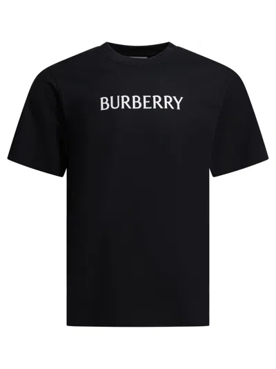 Burberry Men Black Crewneck T-shirt With Logo Lettering On The Front In Cotton Man