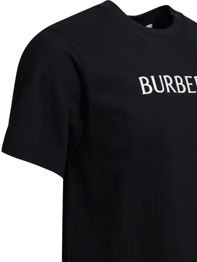 Burberry Men Black Crewneck T-shirt With Logo Lettering On The Front In Cotton Man