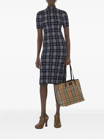 Burberry Medium Tote Bag Highlands Rectangular Check In Brown