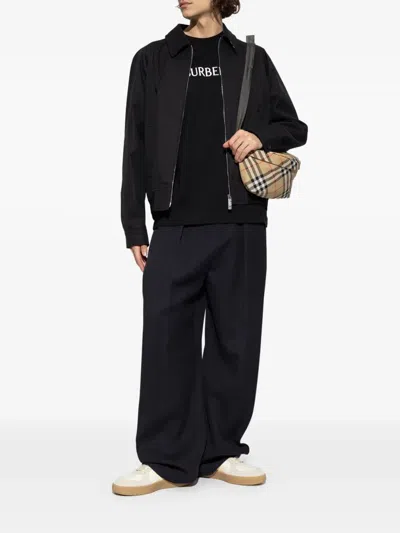 Burberry Men Black Crewneck T-shirt With Logo Lettering On The Front In Cotton Man