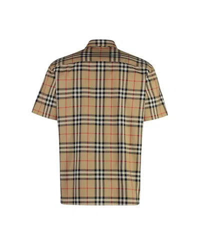 Burberry Cotton Shirt With Checked Pattern And Pockets In Multi
