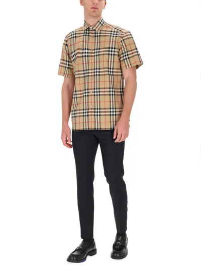 Burberry Cotton Shirt With Checked Pattern And Pockets In Multi