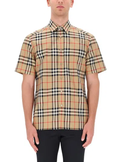 Burberry Cotton Shirt With Checked Pattern And Pockets In Multi